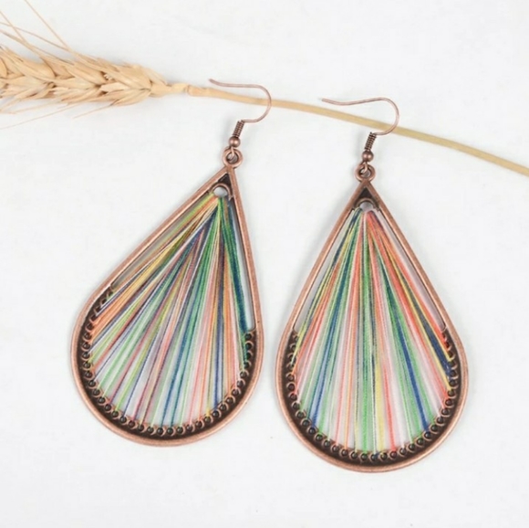 NEW Handmade Boho | Rainbow Woven Thread Earrings - Picture 5 of 11